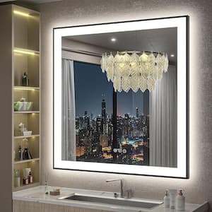36 in. W x 36 in. H Rectangular Space Aluminum Framed Dual Lights Anti-Fog Wall Bathroom Vanity Mirror in Tempered Glass