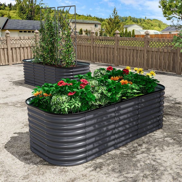 Dark Gray Galvanized Steel Raised Garden Bed 9-in-1 Planter Box Outdoor, 72 in. L x 36 in. W x 24 in. H