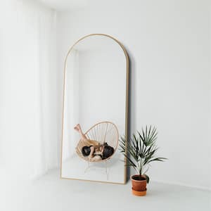 32 in. W x 71 in. H Oversized Arch Full Length Gold Wall Mounted/Standing Mirror Floor Mirror