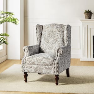 Gille Traditional Beige Upholstered Wingback Accent Chair with Spindle Legs