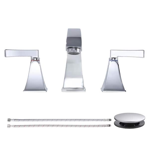 WOWOW 8 in. Widespread Double Handle Bathroom Faucet with Pop-Up Drain in Polished Chrome