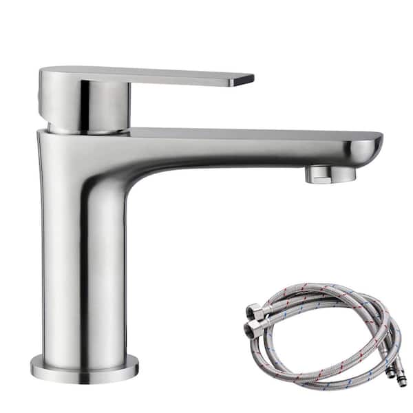 Basin Faucet Single Handle Single Hole Bathroom Faucet with 15° Angled Spout Splash-Free in Brushed Nickel