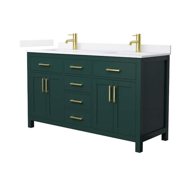 Wyndham Collection Beckett 60 in. Double Freestanding Green Bath Vanity with White Quartz Top (Assembled)