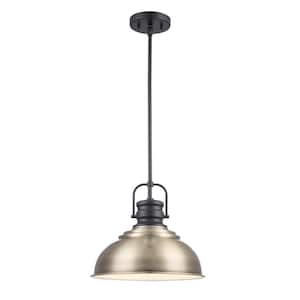 Shelston 13-in. 1-Light Antique Gold Farmhouse Hanging Kitchen Pendant Light with Metal Shade