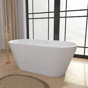 51 in. x 27.5 in. Acrylic Free Standing Tub Flatbottom Freestanding Soaking Bathtub with Chrome Removable Drain in White