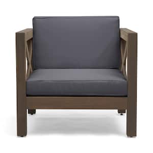 Brown Wood Outdoor Lounge Chair Gray Cushions