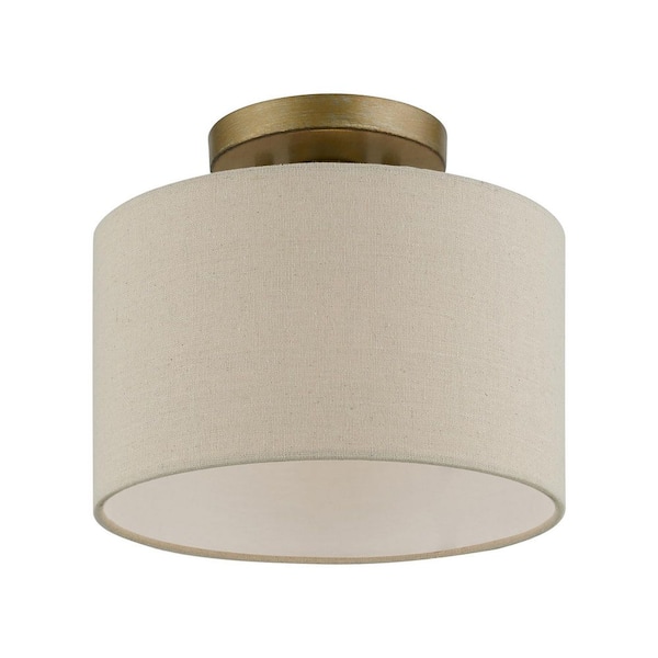 AVIANCE LIGHTING Richbrook 10 in. 1-Light Antique Gold Leaf Semi Flush Mount with Parchment Fabric Shade