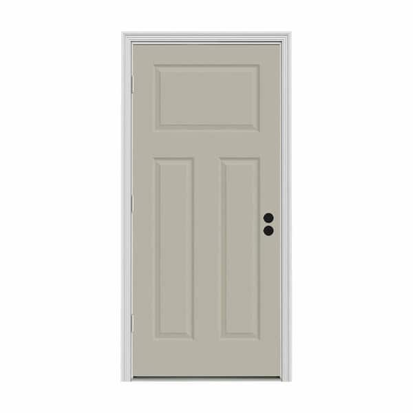 JELD-WEN 34 in. x 80 in. 3-Panel Craftsman Desert Sand Painted Steel Prehung Right-Hand Outswing Front Door w/Brickmould