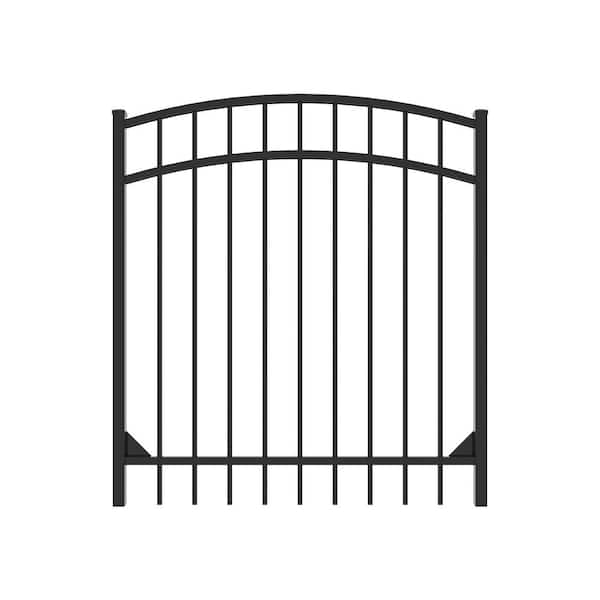 FORTRESS Athens 4 ft. W x 4 ft. H Gloss Black Aluminum Metal Flat Top Design Fence Arched Walk Gate
