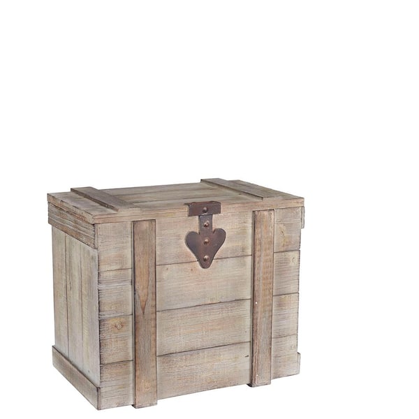 HOUSEHOLD ESSENTIALS Gray Wood Medium Antiqued Wooden Home Chest