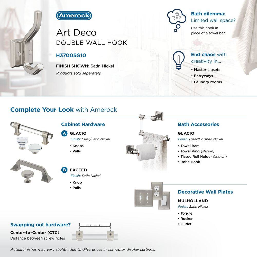 Satin Nickel Double Prong Decorative Wall Hook