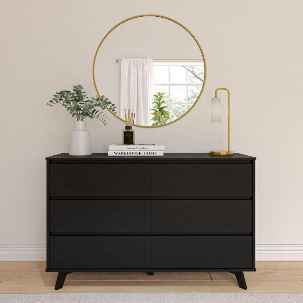 Max & Lily Scandinavian Black 6 drawer 52 in. Wide Dresser Chest