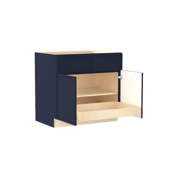 Home Decorators Collection Franklin 36 in. W x 24 in. D x 34.5 in. H Assembled Plywood Base Kitchen Cabinet in Vessel Blue with 1ROT Soft Close