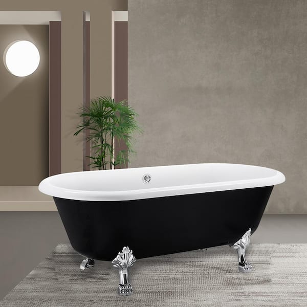 UPIKER Luxurious 67 in. Acrylic Clawfoot Bathtub Non-Whirlpool Soaking Bathtub in Black