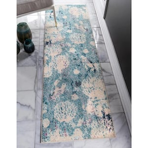 Positano Seashell Light Blue 2' 7 x 10' 0 Runner Rug