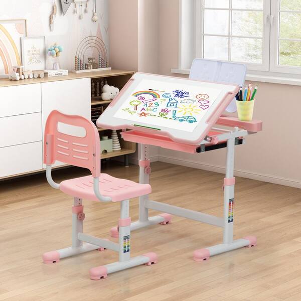 Ergonomic Height Adjustable Children Kids Study Desk Chair Set 80cm Blue Pink Au