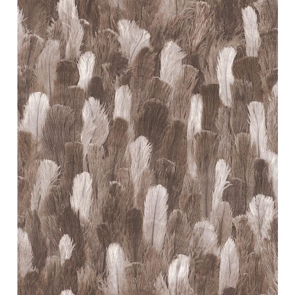 Washington Wallcoverings African Queen II Brown and White Ostrich Feather Print Vinyl Wall Paper