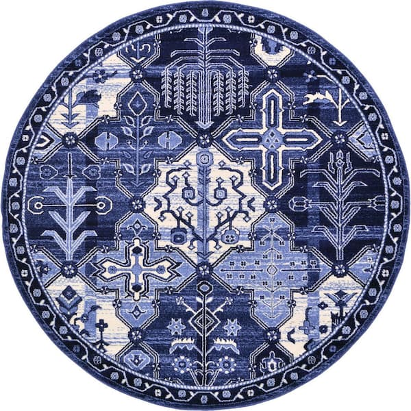 Unique Loom La Jolla Cathedral Blue 6' 0 x 6' 0 Round Rug
