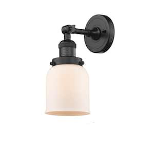 Franklin Restoration Small Bell 5 in. 1-Light Oil Rubbed Bronze Wall Sconce with Matte White Glass Shade