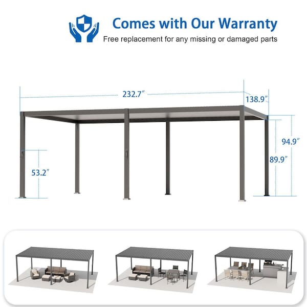 SANLUCE 12 ft. x 20 ft. Modern Steel Louvered Pergola Outdoor