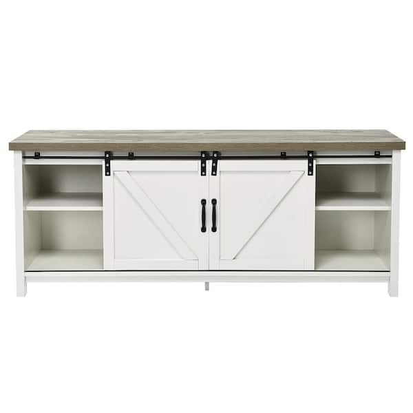 Costway 58 in. TV Stand Media Center Console Cabinet Sliding Barn Door for TV's 60 in. White