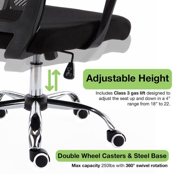 VANDUE - Zuna Black and Gray Ergonomic Mesh Mid Back Office Desk Rolling Chair