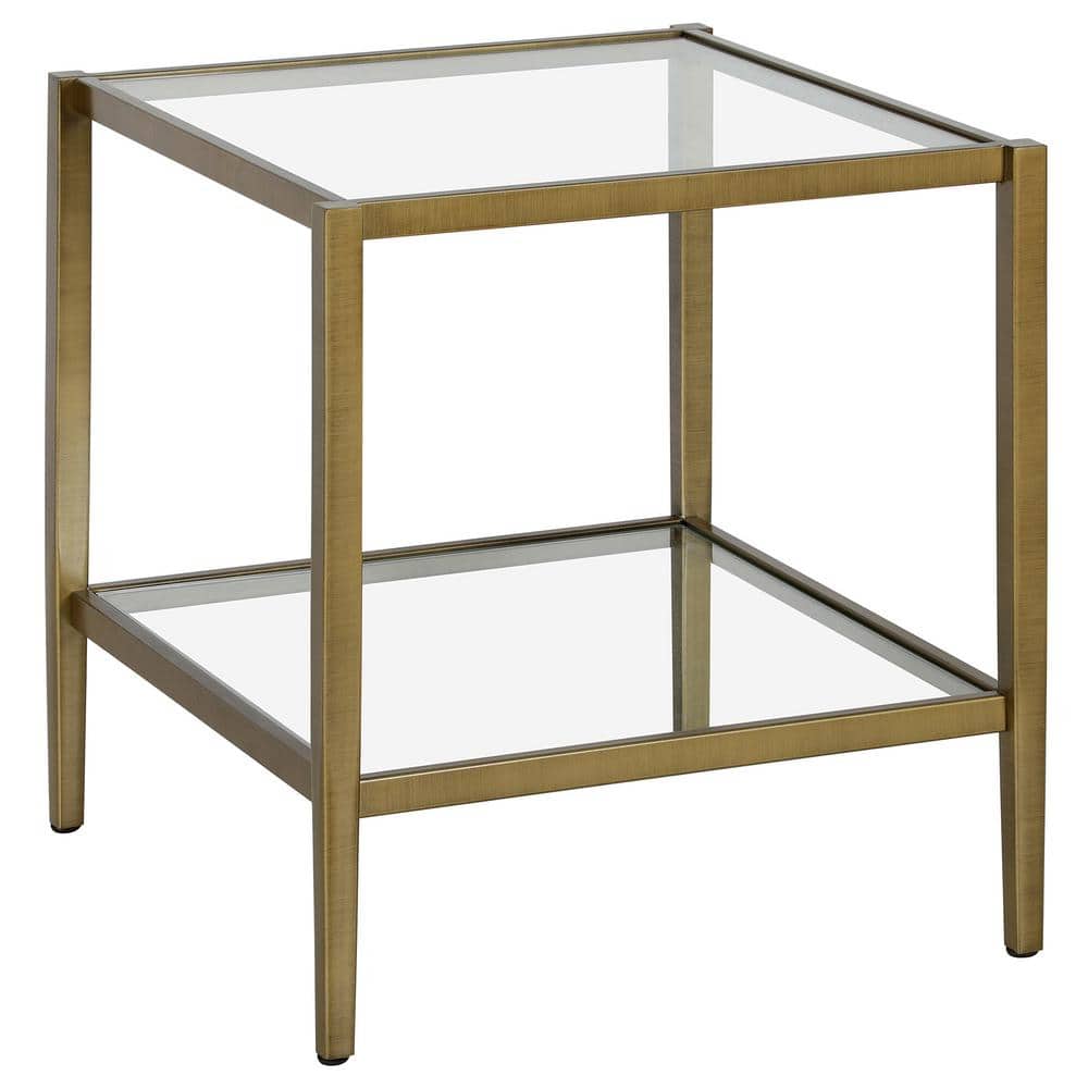 Hera Antique Brass Square Side Table with Tempered Glass Shelf