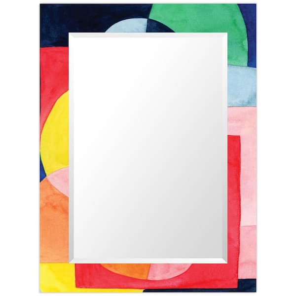 Empire Art Direct 30 in. x 40 in. x 0.4 in. Launder Modern Rectangular Framed Beveled Mirror on Free Floating Printed Tempered Art Glass