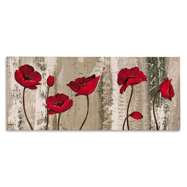Stupell Industries Red Anemones on Tan by Brian Foster Unframed Nature Graphic Art Print 10 in. x 24 in.