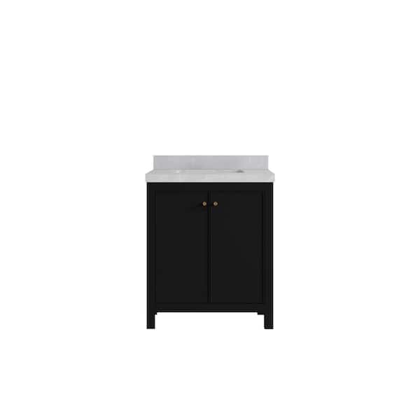 Willow Collections Chicago 30 in. W x 22 in. D x 36 in. H Single Sink Bath Vanity Center in Black with 2 in. Pearl Light Gray Qt. Top