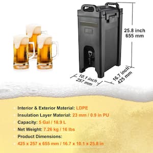 5 gal. Insulated Beverage Dispenser, Food-Grade LDPE Thermal Drink Server, Hot and Cold Cooler with 0.9 in. PU Layer