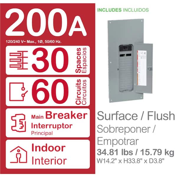Homeline 200 Amp 30-Space 60-Circuit Indoor Main Breaker Qwik-Grip Plug-On Neutral Load Center with Cover - Value Pack