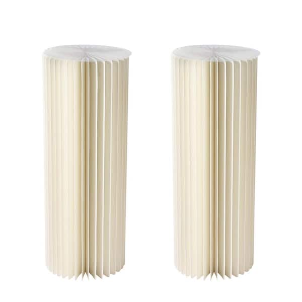31.5 in. H Wedding Centerpieces Milky White Foldable Cardboard PVC Plastic Cylinder Flower Stand (2-Piece)