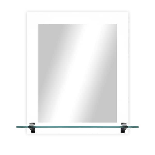 Unbranded 21.5 in. W x 25.5 in. H Rectangle White Vertical Mirror With Tempered Glass Shelf/Black Brackets