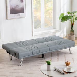 Modern Sofa Bed 30 in. Armless Faux Leather Rectangle Convertible Sofa in Gray Folding Couch Sleeper Futon with USB Port