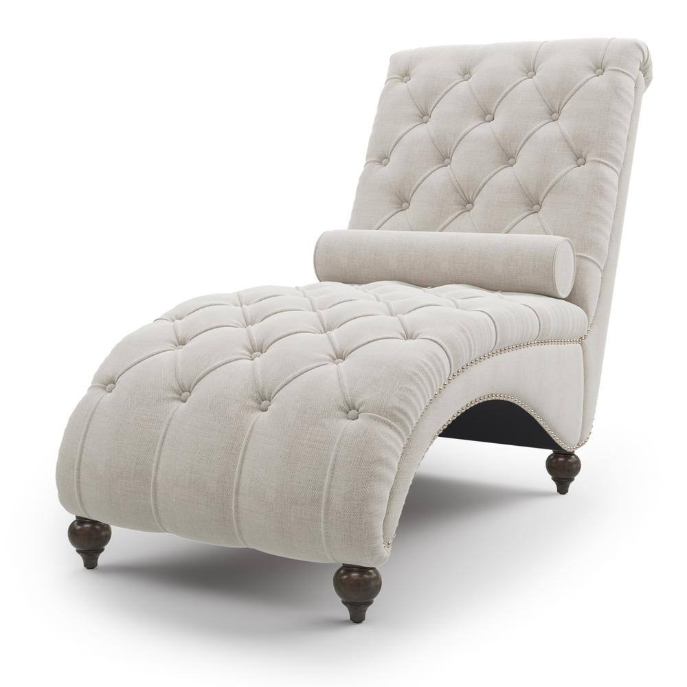 wetiny 68 in. Beige Linen Button Tufted Chaise Lounge Chair Indoor