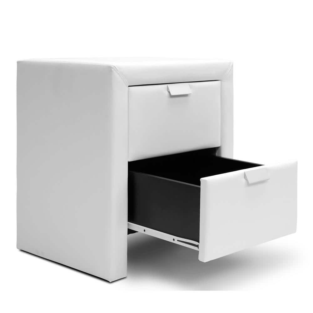 Sleek White Faux Leather 2-Drawer Contemporary Nightstand