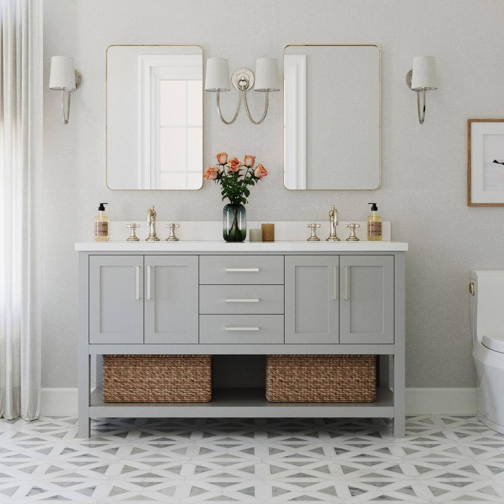 Gray Double Freestanding Vanity with White Top