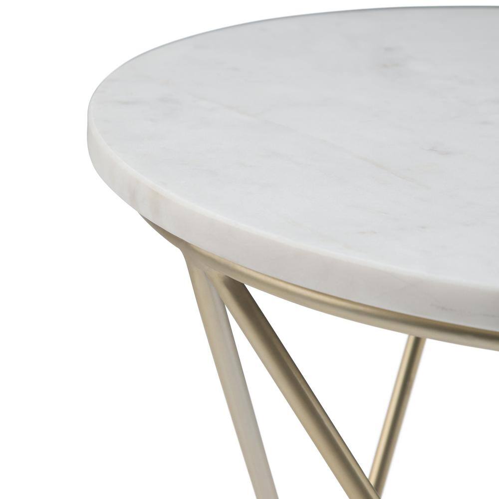 Gabon 18" White Marble and Gold Metal Round End Table