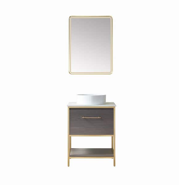 ROSWELL Murcia 24G in. W x 22 in. D x 36 in. H Single Sink Bath Vanity in Suleiman Oak with White Composite Stone Top and Mirror