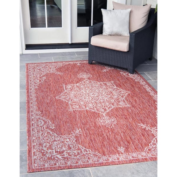 Rust Red Antique Outdoor 4 ft. x 6 ft. Area Rug