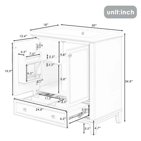 EPOWP 30 in. W x 18 in. D x 34.8 in. H Single Sink