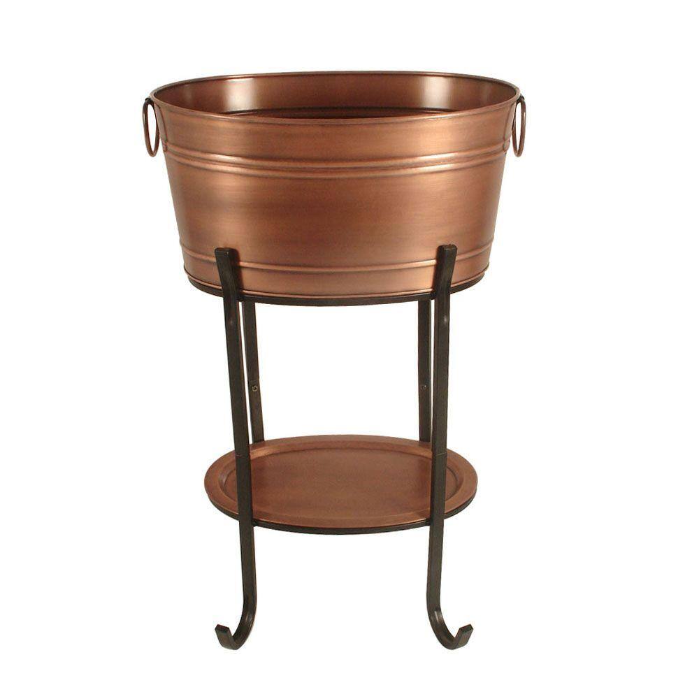 Antique Copper Beverage Tub with Tray and Stand