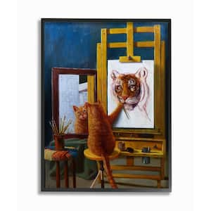11 in. x 14 in. "Cat Confidence Self Portrait as a Tiger Funny Painting" by Artist Lucia Heffernan Framed Wall Art