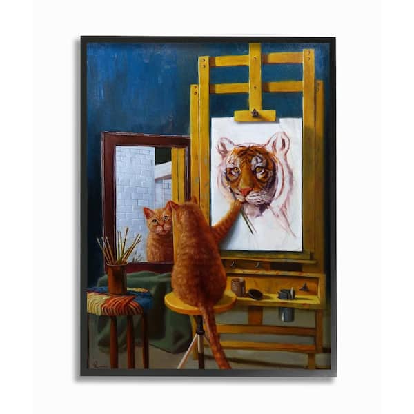 Stupell Industries 16 in. x 20 in. "Cat Confidence Self Portrait as a Tiger Funny Painting" by Artist Lucia Heffernan Framed Wall Art