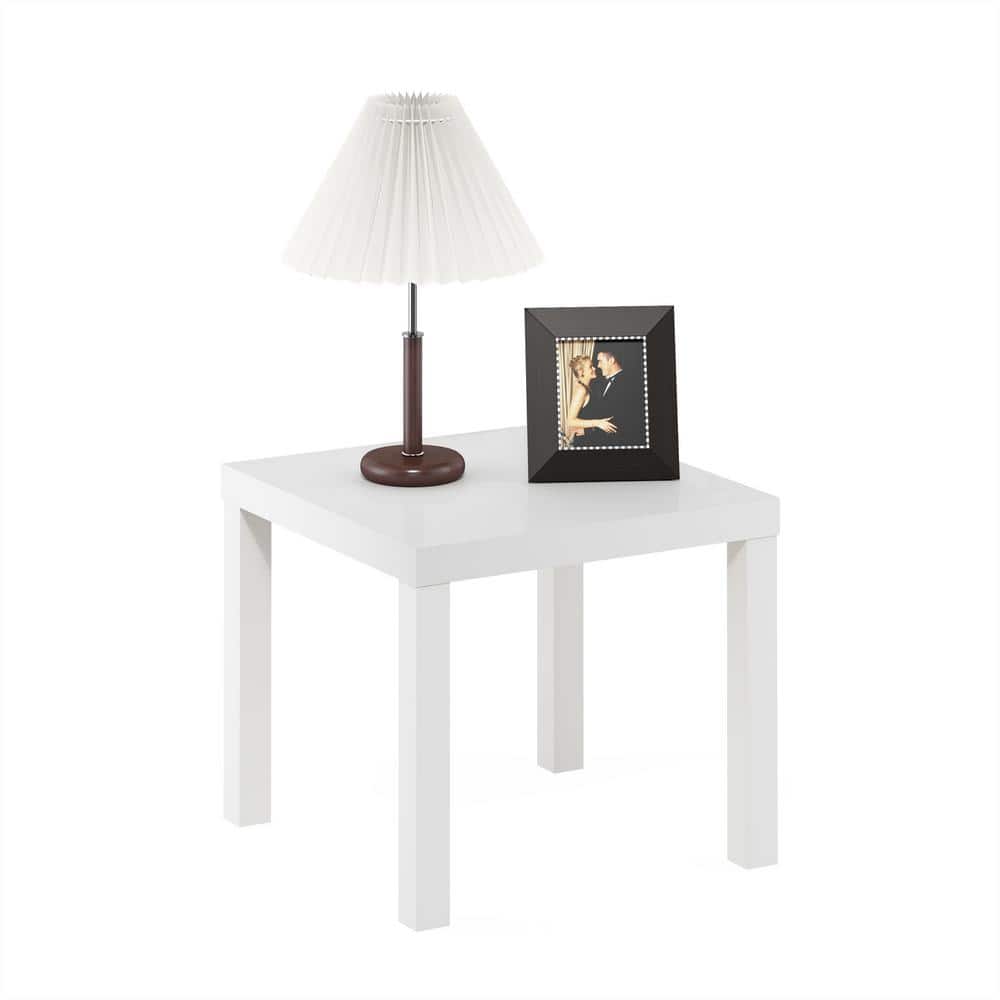 Compact White Wood Minimalist Square Accent Table