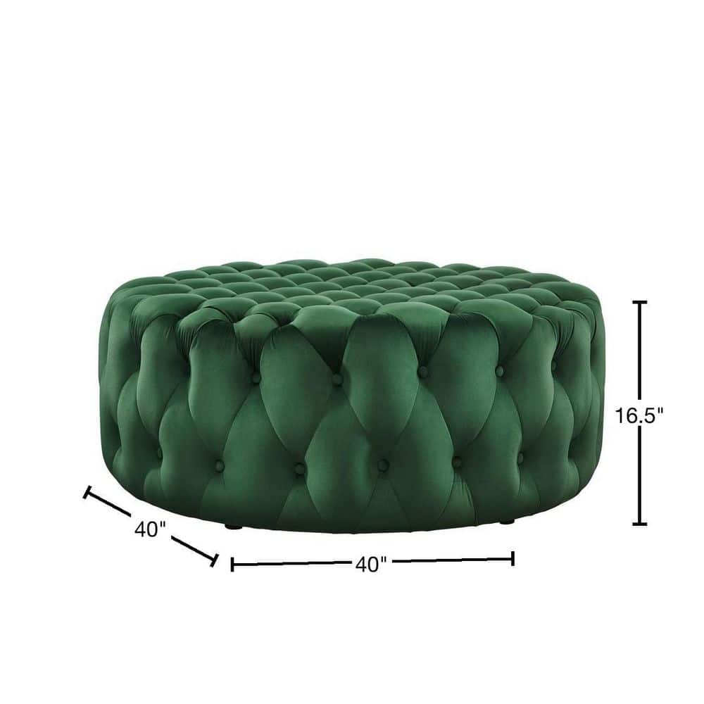 Amour 40" Emerald Tufted Round Velvet Ottoman