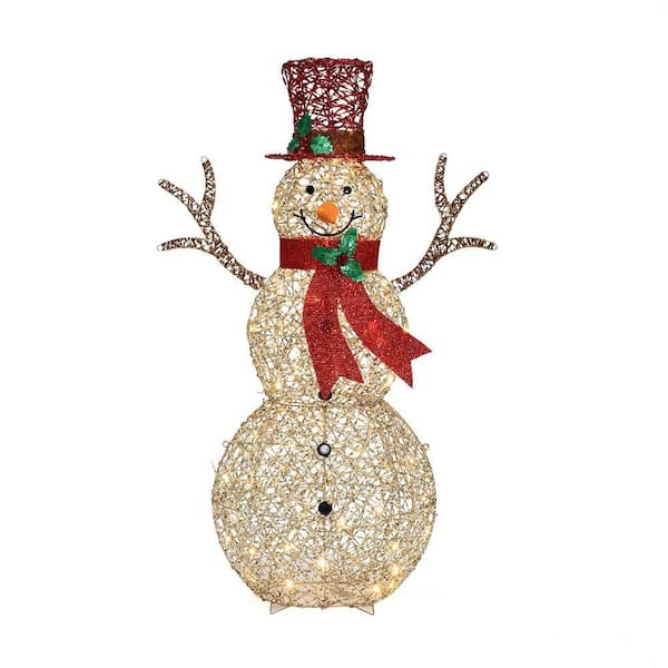 48 in. Champagne Gold PET Snowman Outdoor Christmas Decoration with Lights