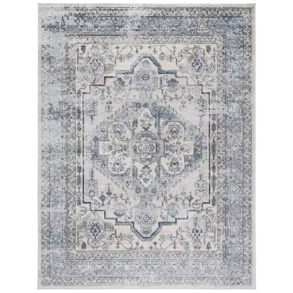 Oregon 10 ft. x 14 ft. Light Blue/Ivory Distressed Border Area Rug