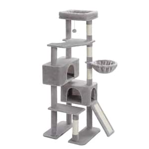 61 in. Large Cat Tree Cat Tower with Ladder and Dual Condos for Indoor Cats Gray for Medium Cat